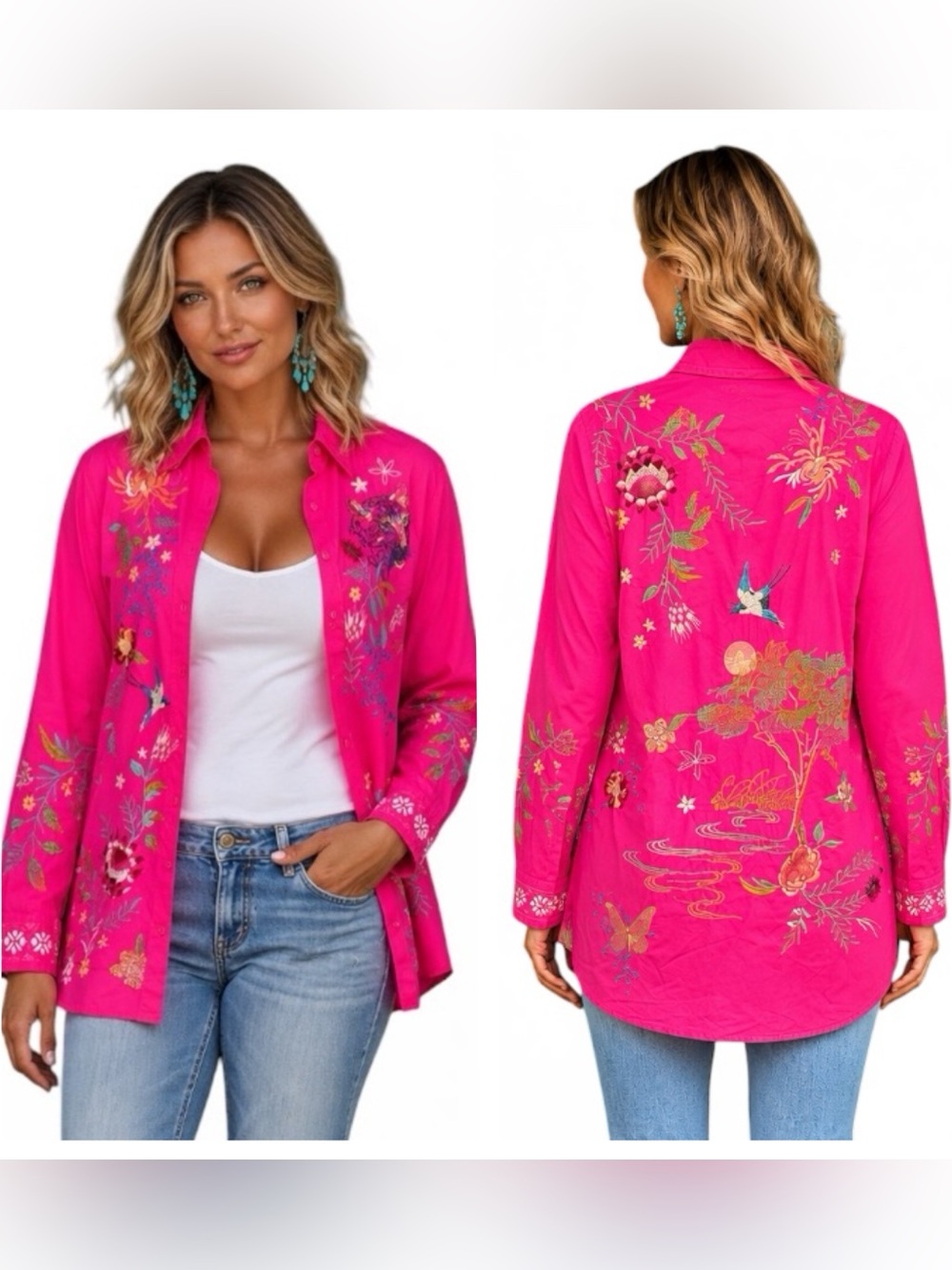 Johnny Was Indalo heavily embroidered shirt/lightweight jacket NWT oversized